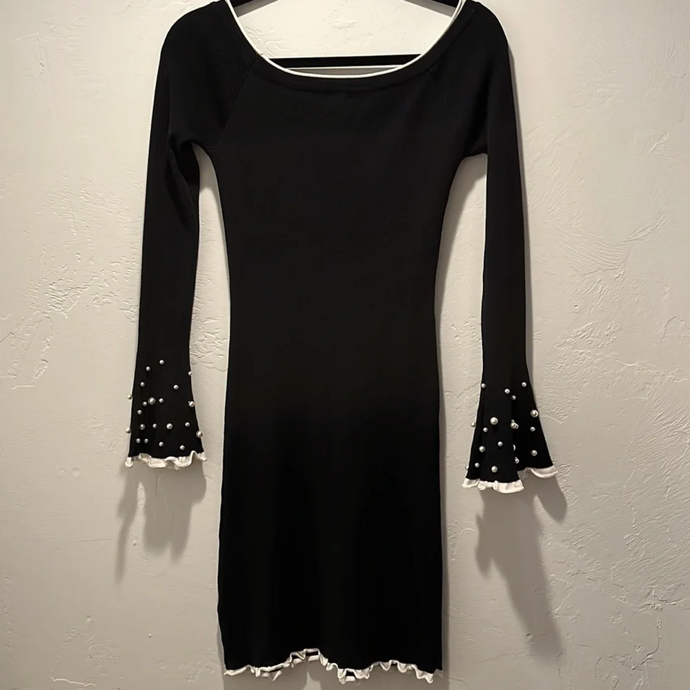 Jean Louis Francois Black Long Sleeve Dress Size S/M - Picture 2 of 13